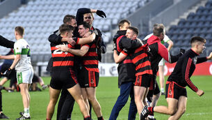<p>Newmarket players celebrate after defeating Kanturk in the Bon Secours Cork PIFC final at Pairc Ui Chaoimh. Picture: Eddie O'Hare</p>