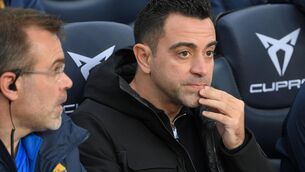 <p>NEW MAN: Barcelona boss Xavi during the weekend's home defeat to Real Betis at the Camp Nou.</p>
