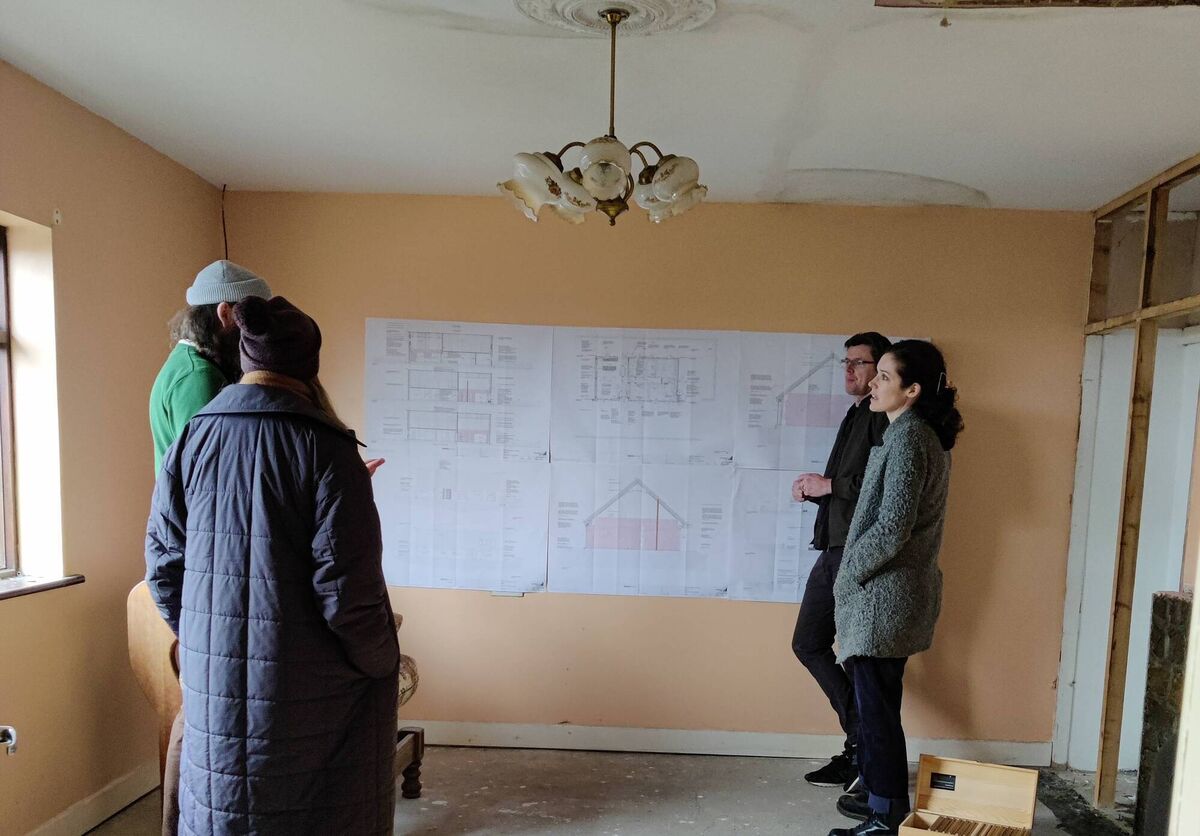 Before: Homeowners Ciara and Bobby with architects Kathryn and Shane. 