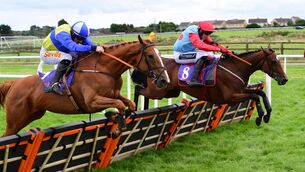 <p>Yabo &amp; Sean Flanagan (left) in action at Wexford last year. Picture: Healy Racing</p>