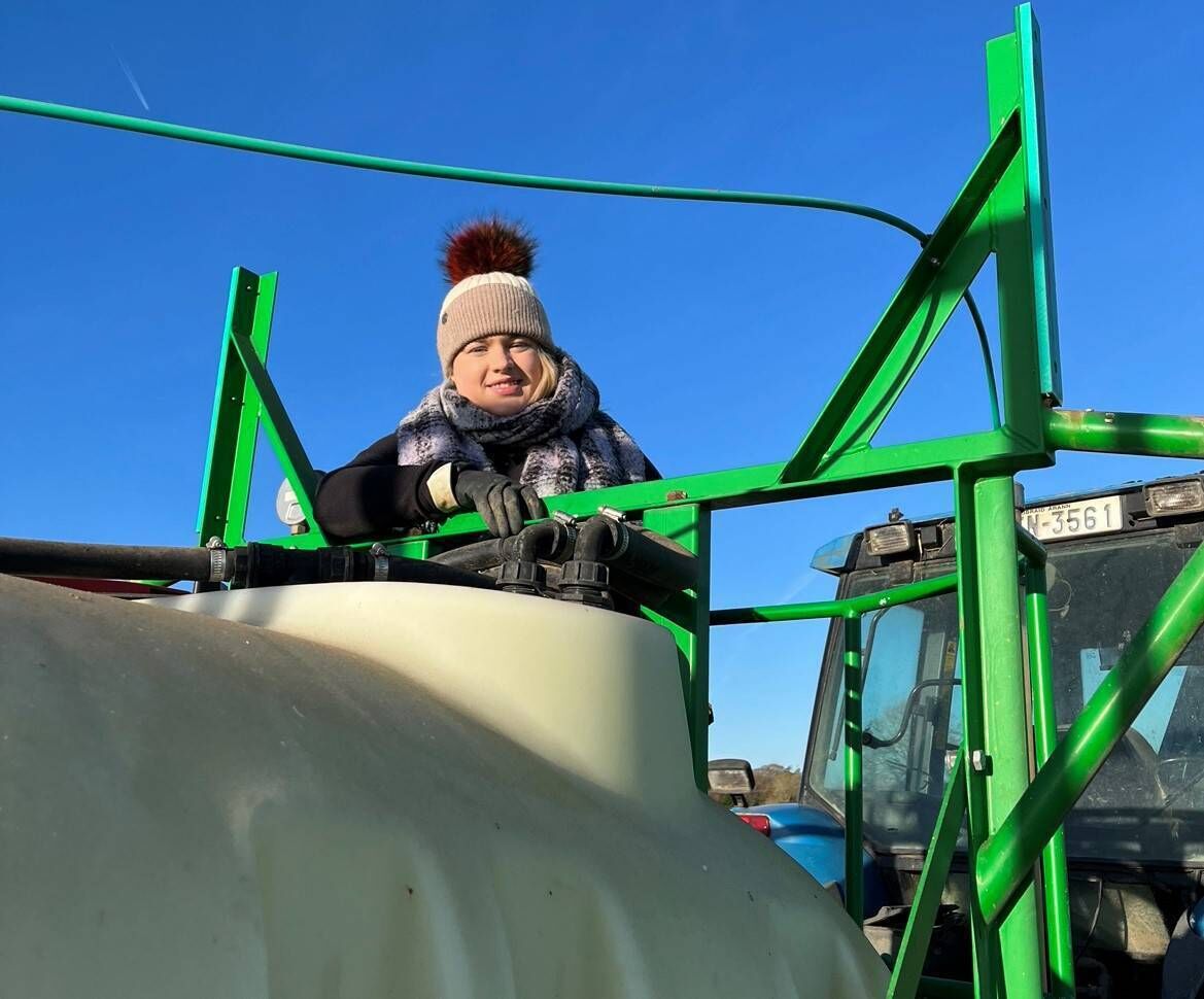 Niamh Hendy, spraying crops in November on her family's tillage farm. Niamh is the IGGG representative on the Women in Agriculture Stakeholders Group