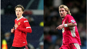 <p>Charlie Savage (left) is following in his father Robbie’s (right) footsteps (PA)</p>