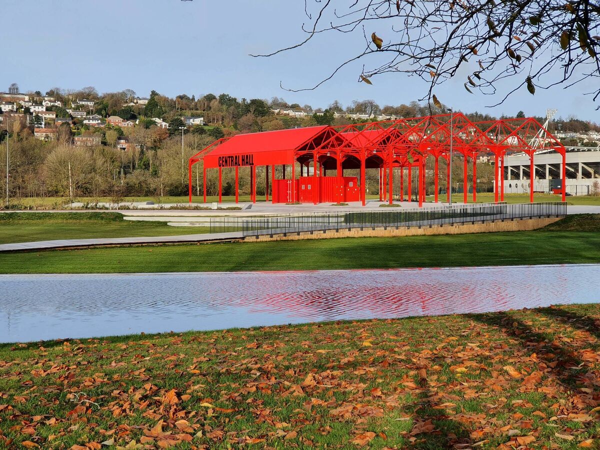 The areas to the west of Páirc Uí Chaoimh include a central plaza and a steel pavilion which pays homage to the Munster Showgrounds central hall which once stood on the site. Photo: Cork City Council