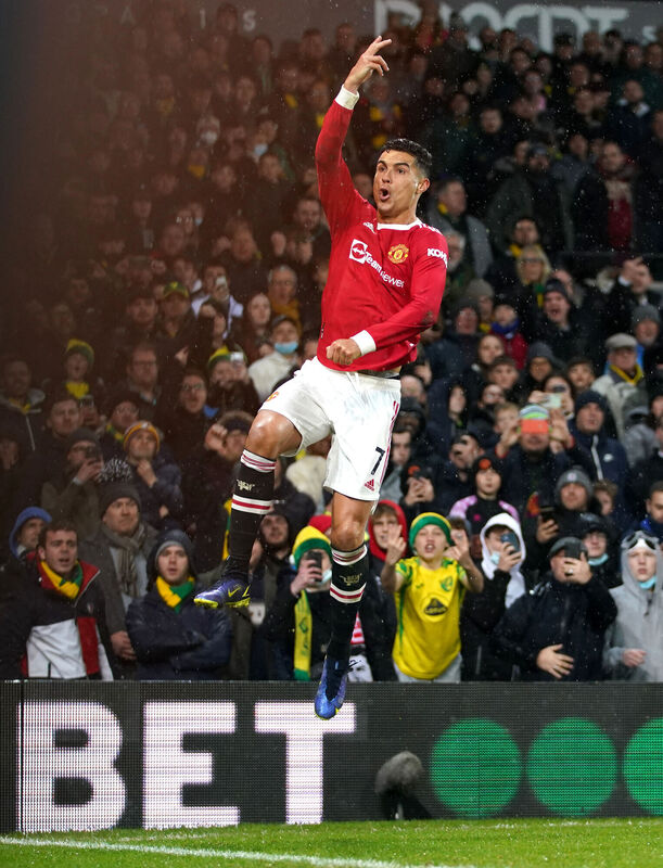 Ronaldo celebrates after scoring from the penalty spot. Picture: Joe Giddens