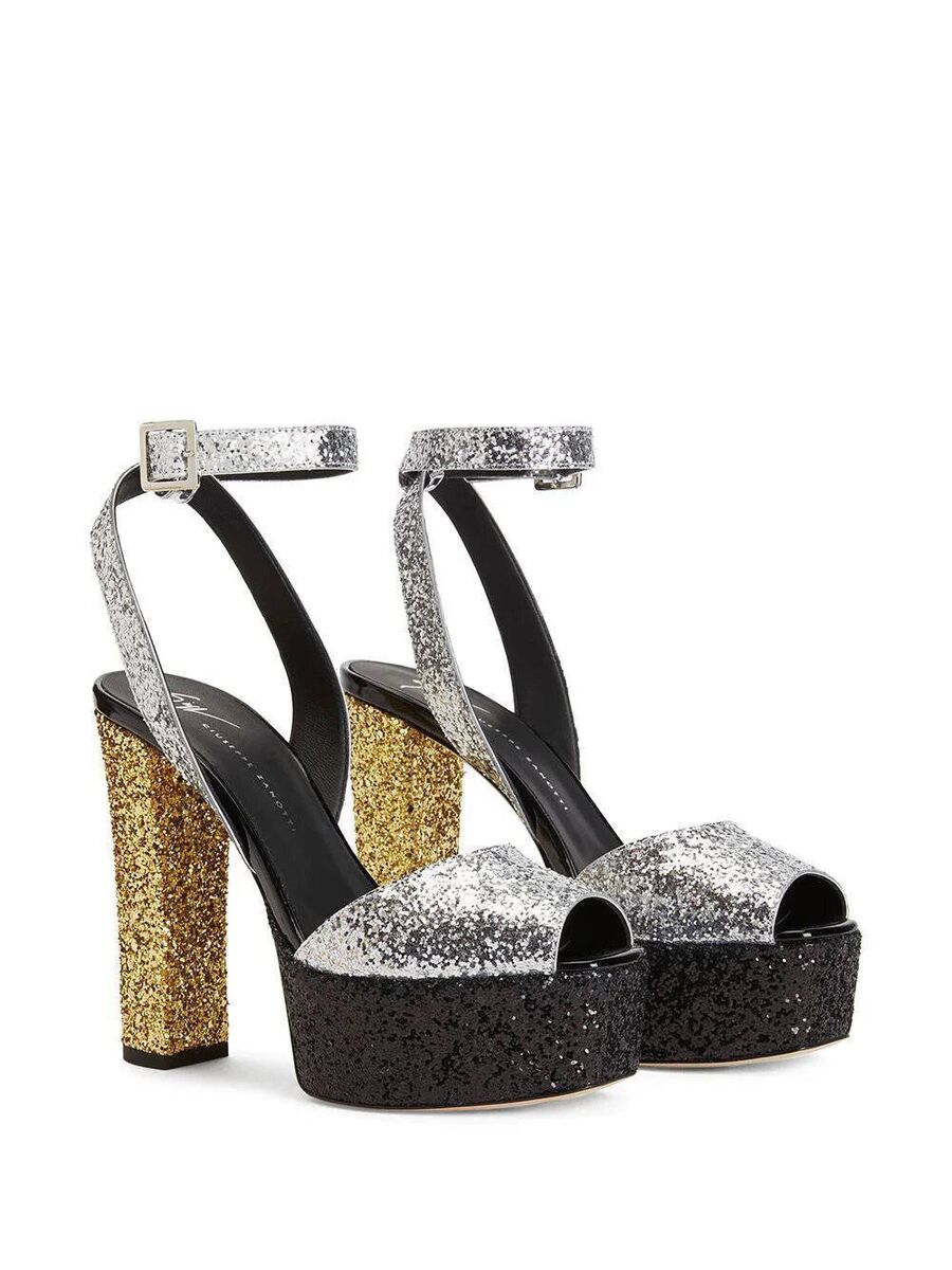 Giuseppe Zanotti ‘Betty’ 140mm glitter-embellished sandals, Farfetch, were €643; now €386