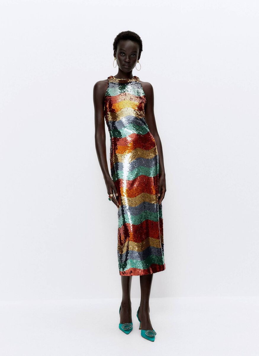Multi-coloured wavy sequin dress, Uterqüe, €129
