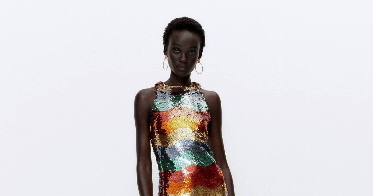 alice and olivia rainbow sequin dress Alice & Olivia Thym Rainbow Sequin Trumpet-Sleeve Cocktail Dress