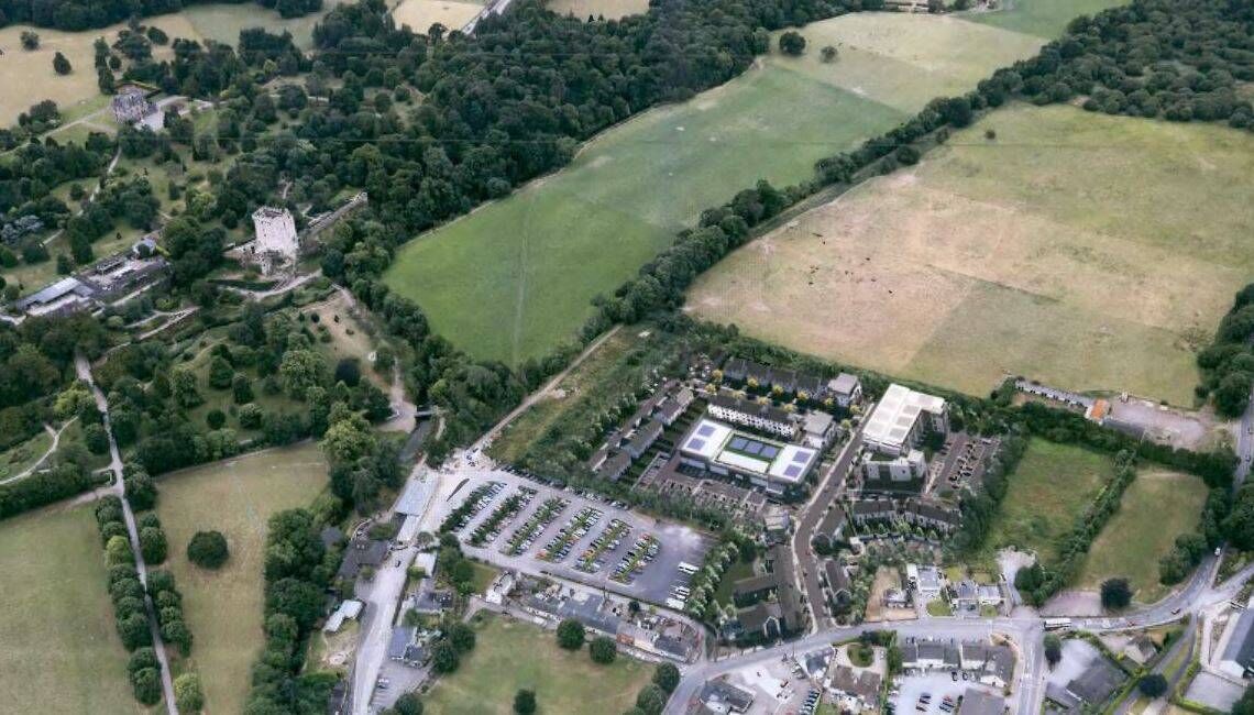 Aerial view from the planning documents showing the proposed development. In its decision, An Bórd Pleanála noted the site's location next to the Blarney ACA which includes the town centre, the castle and estate. Aerial view from the planning documents showing the proposed development. In its decision, An Bórd Pleanála noted the site's location next to the Blarney ACA which includes the town centre, the castle and estate.