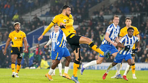 <p>Romain Saiss scored the only goal as Wolves won at Brighton (Gareth Fuller/PA)</p>