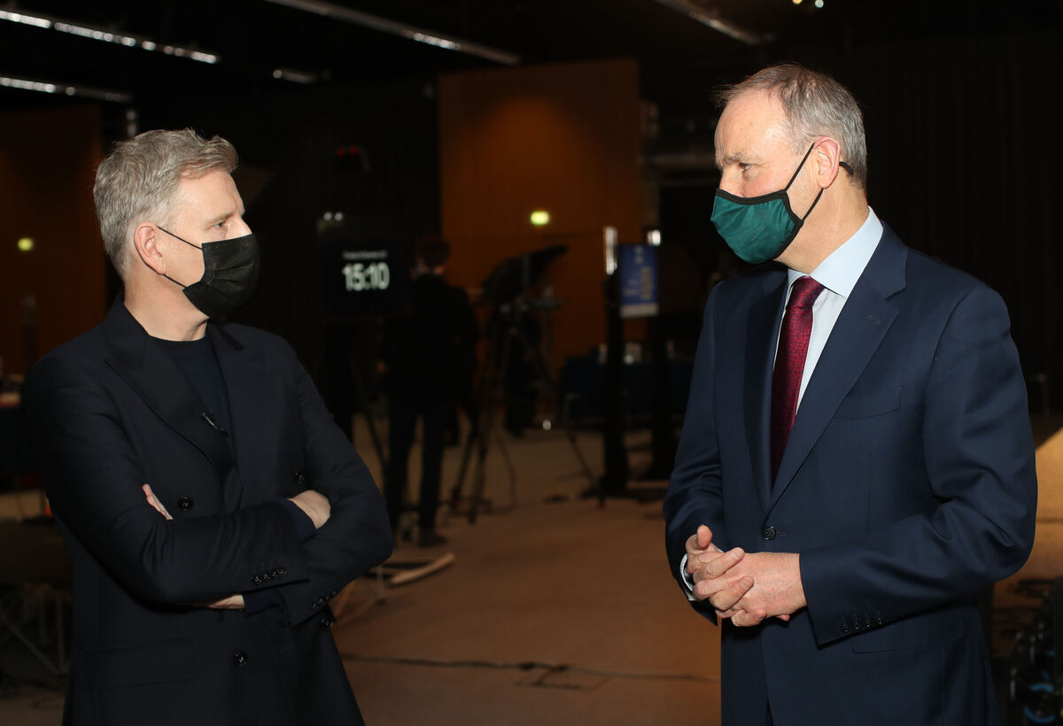  Comedian Patrick Kielty with Taoiseach Micheál Martin at Dublin Castle, before an event setting out the next stages of the Shared Island initiative, a year on from its launch. Picture: Julien Behal Photography