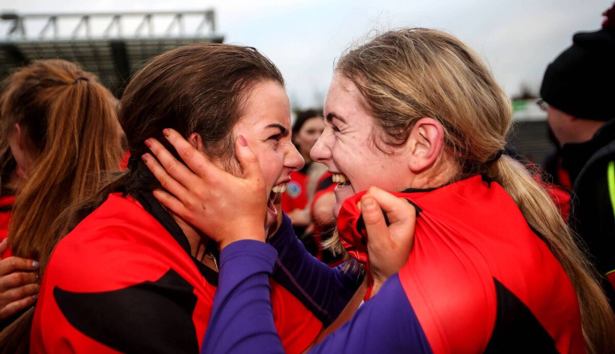 DELIGHT: Oulart The Ballagh's Anais Curran and Aoife Dunne celebrate at full time DELIGHT: Oulart The Ballagh's Anais Curran and Aoife Dunne celebrate at full time