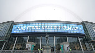 The exterior of Wembley Stadium in London, which is being used as a vaccination centre (Kirsty O’Connor/PA)