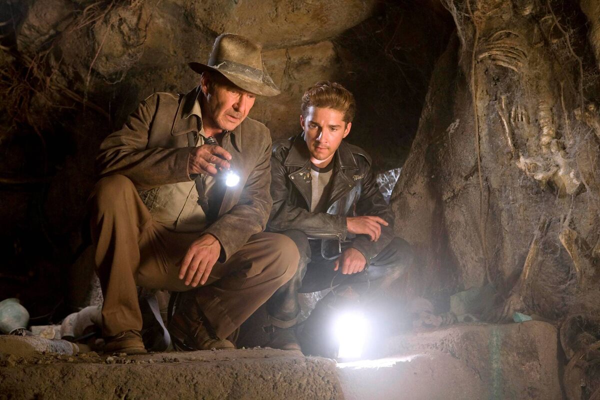 Harrison Ford as Indiana Jones and Shia LaBeouf as Mutt Williams