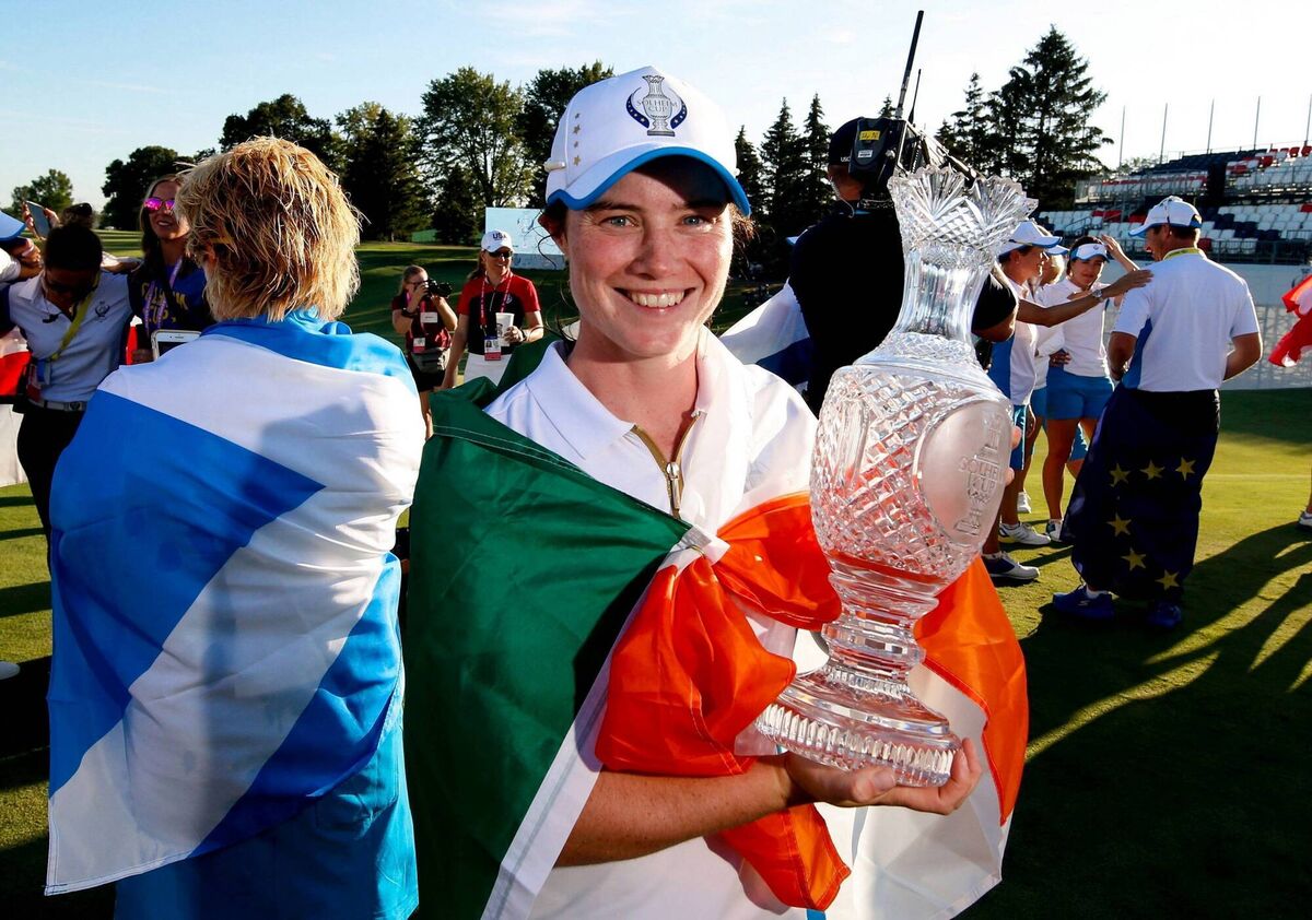 Leona Maguire celebrates her success with Europe and the Solheim Cup. 