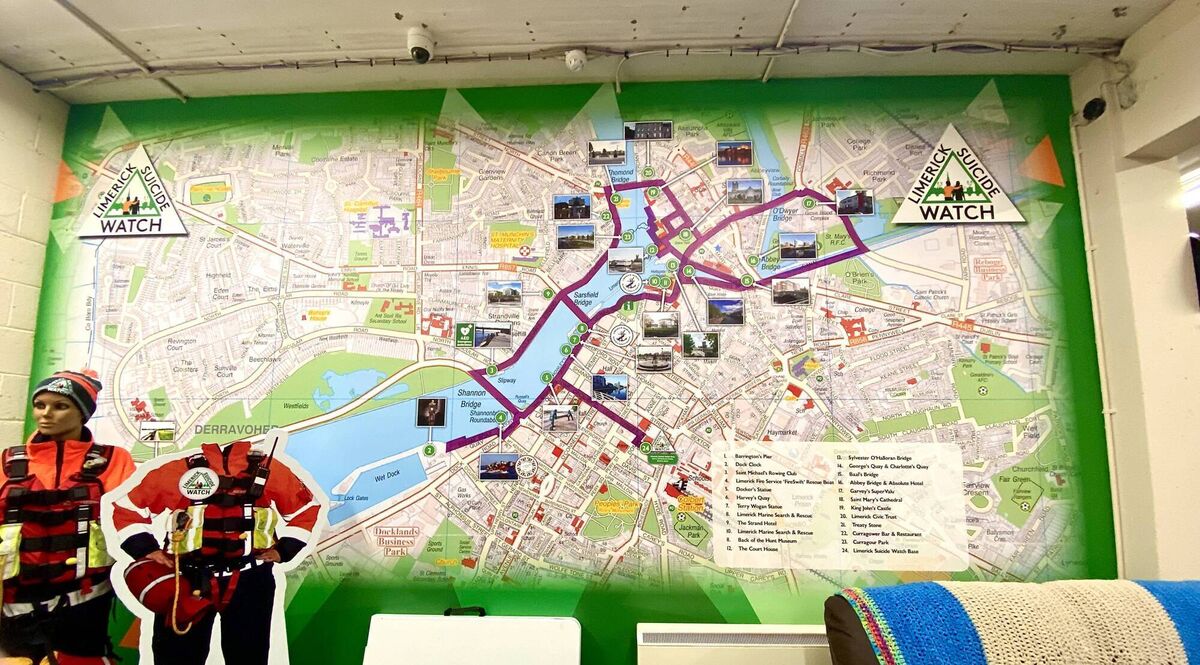 Limerick Suicide Watch's route map at the organisation's base. Picture: Adam Leahy. 