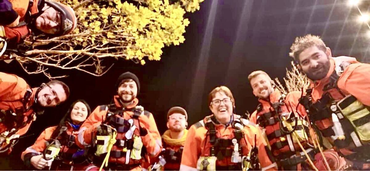 Reporter Adam Leahy (fifth from left) on patrol with members of Limerick Suicide Watch, from left: Tom Sheahan, Dave Mullen, Maija Krasna, Chris Ruston, Niamh Liston, Shane Crotty, Jay Faher. Picture: Adam Leahy.
