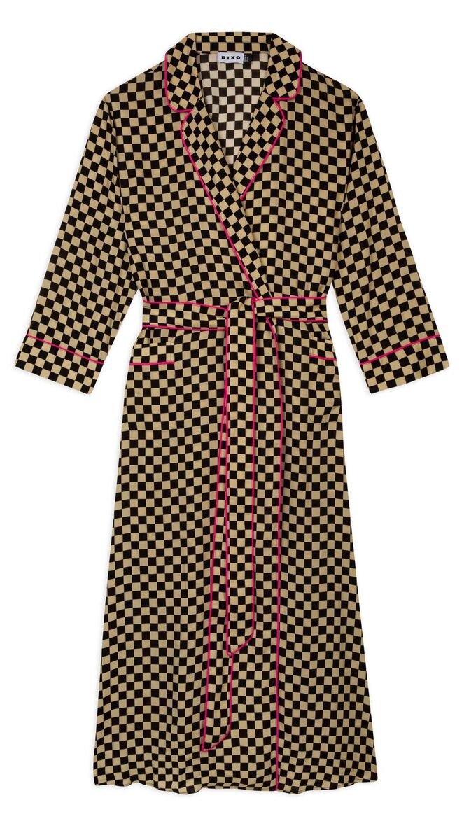 ‘Marta’ checkerboard long line robe, Rixo, €179