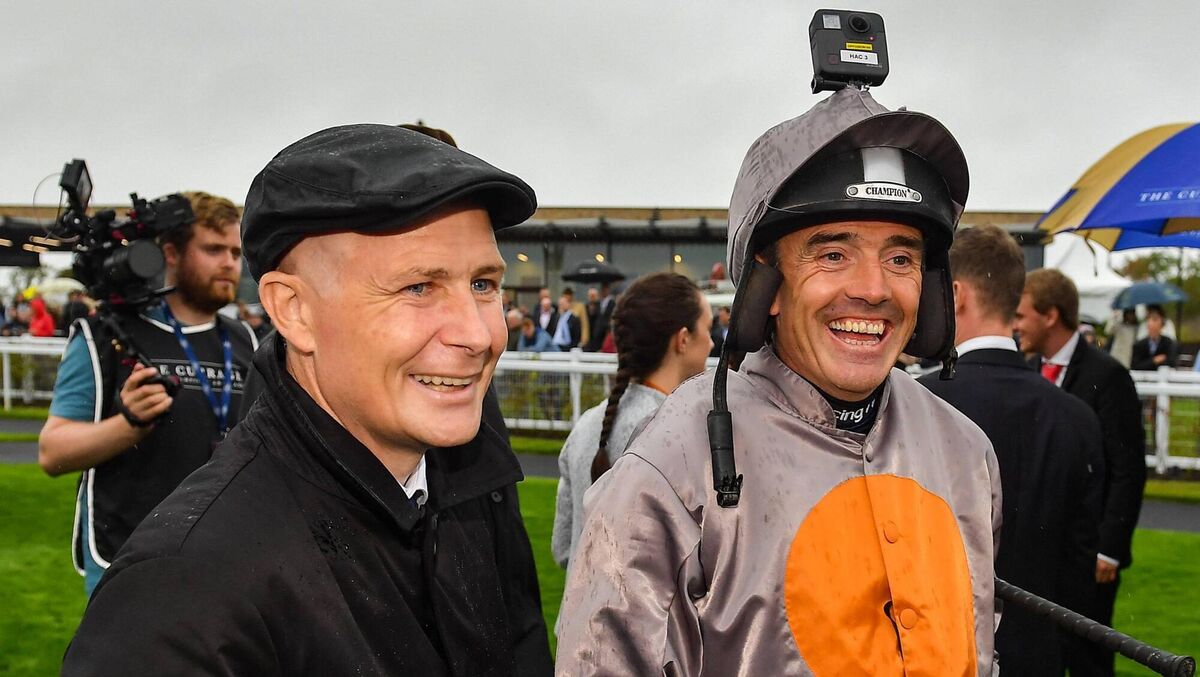 Pat Smullen and Ruby Walsh prior to the Pat Smullen Champions Race For Cancer Trials Ireland at The Curragh in 2019. Picture: Seb Daly
                    