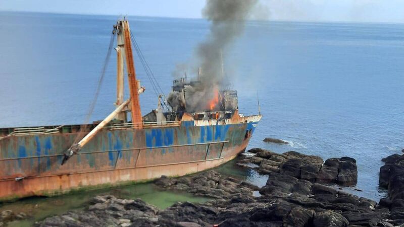Two units of Cork County Council's Fire Service had to tackle a fire on board the shipwrecked MV Alta.