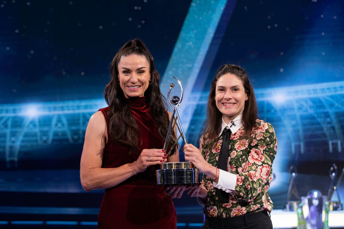 Pictured receiving the RTE Sport Team of the Year award are Katie-George Dunlevy and Eve McCrystal. Picture: Naoise Culhane