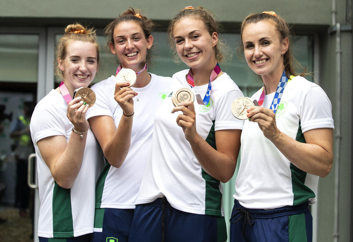Irish Rowers, (left to right) Emily Hegarty, Fiona Murtagh, Eimear Lambe and Aifric Keogh who won a bronze medal at the Olympics in Tokyo. Picture: Damien Eagers