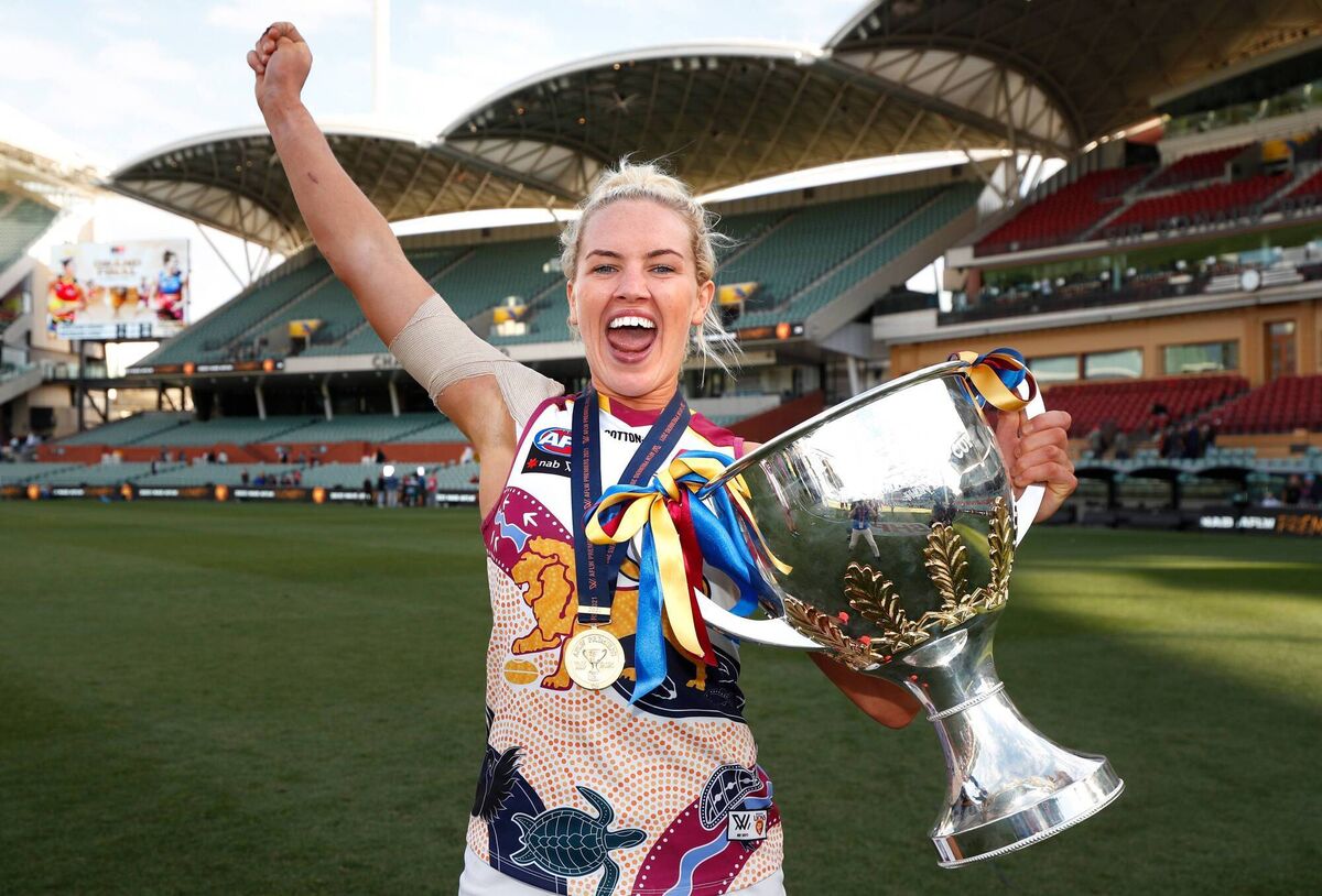 Orla O'Dwyer of the Lions poses for a photo after the victory during the 2021 AFLW Grand Final. Picture: Michael Willson