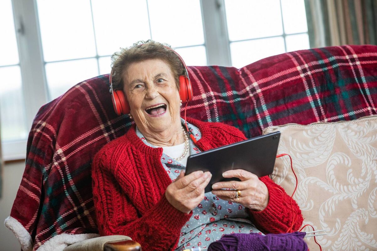 Nanny Pat Corcoran pictured at home in Carrick On Shannon, Co. Leitrim. The proud grandmother stayed in touch with her family via Skype over lockdown.