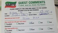 Comment card genius from a Dublin pizza patron
