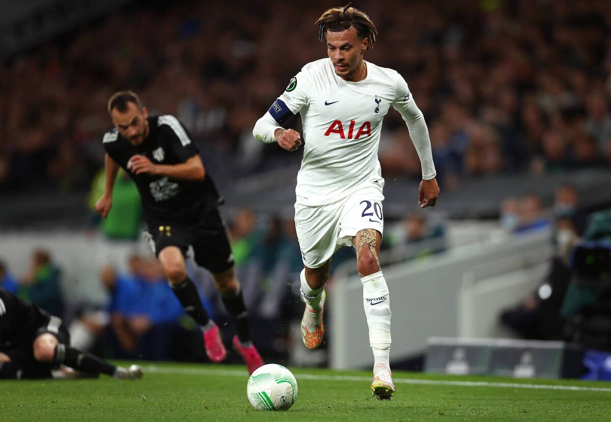 Dele Alli of Tottenham Hotspur breaks away with the ball during the UEFA Europa Conference League match against NS Mura. Picture: Clive Rose