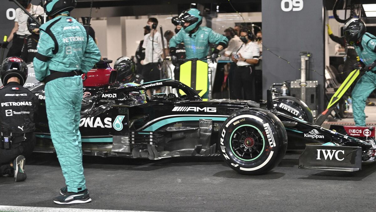 A view of the Kingspan logo, on the car of Mercedes driver Lewis Hamilton as he makes a pit stop during the Formula One Saudi Arabian Grand Prix in Jiddah, Sunday, December 5, 2021. Picture: Andrej Isakovic, Pool Photo via AP, File