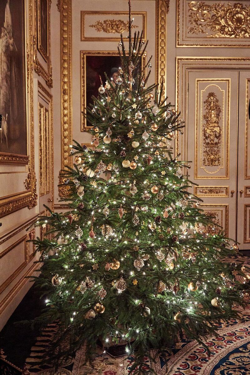 The tree that formed the backdrop of the Queen's Christmas broadcast in the White Drawing Room in Windsor Castle. The tree was decorated with more than 100 white and gold stars which were specially made by the children and staff of The Royal School, Windsor. Picture: ITN/PA Wire
