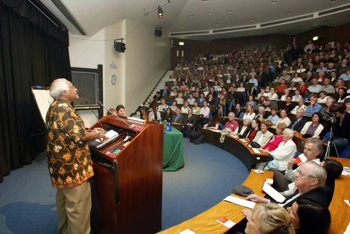 Archbishop Desmond Tutu making an address on the theme 'War & Peace in the 21st Century' at an event hosted by Afri at The Royal College of Surgeons. Photo: Derek Speirs Archbishop Desmond Tutu making an address on the theme 'War & Peace in the 21st Century' at an event hosted by Afri at The Royal College of Surgeons. Photo: Derek Speirs