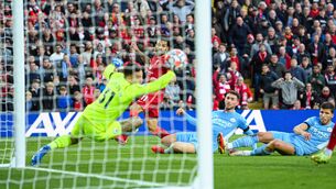 <p>Liverpool’s Mohamed Salah scores to make it 2-1 during the Premier League match between Liverpool and Manchester City at Anfield on October 3. 	Picture: Michael Regan/Getty Images</p>