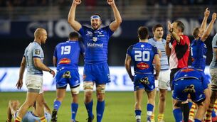 <p>DELIGHT: Castres's players react at the end of their win at Perpignan. </p>