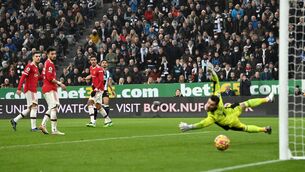 <p>OFF THE HOOK: Newcastle's Jacob Murphy hits the post laste on at St James' Park. David de Gea made a big save from Newcastle's Almiron from the next phase. Picture: Stu Forster</p>