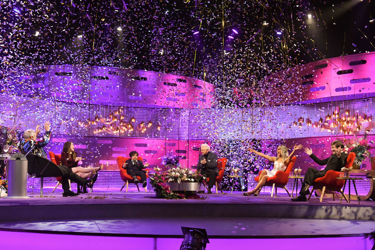 Graham Norton, Claire Foy, Peter Dinklage, Michael Sheen, Cush Jumbo, and Neil Hannon. Picture: Matt Crossick/PA Wire