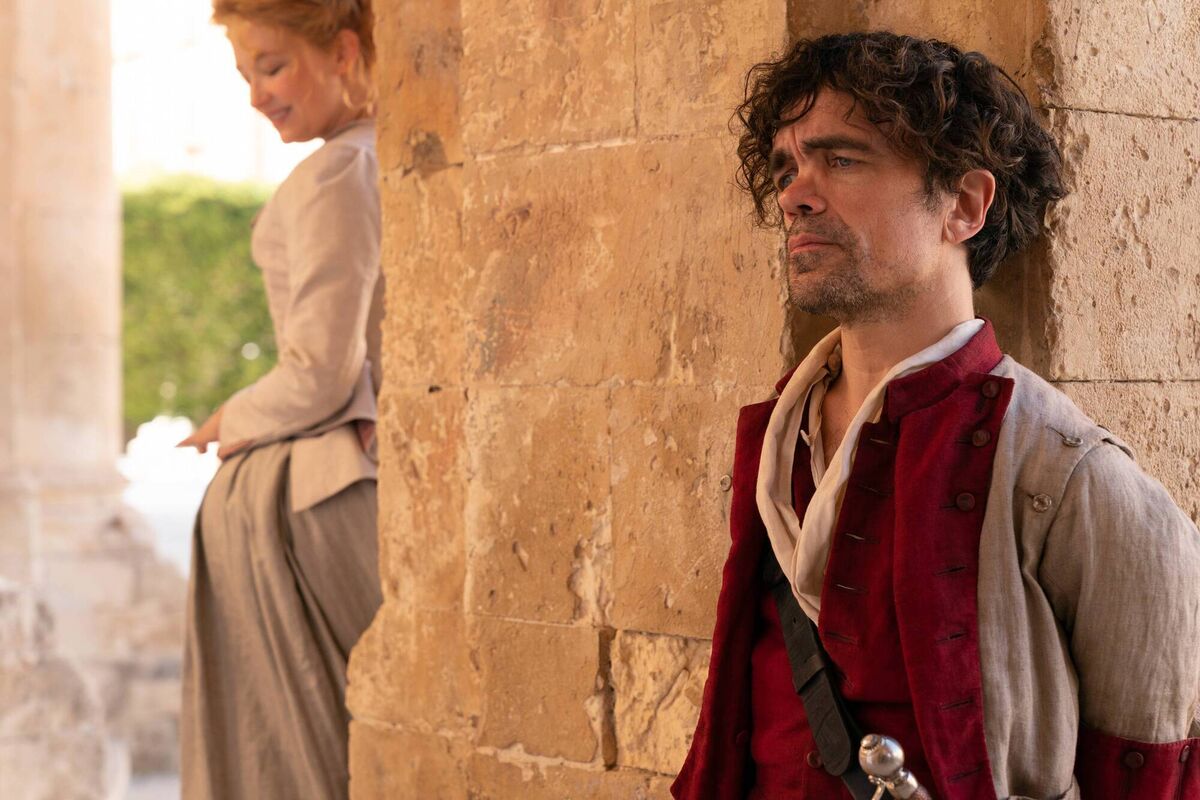 Haley Bennett stars as Roxanne and Peter Dinklage as Cyrano in Joe Wright’s Cyrano. Picture: Peter Mountain