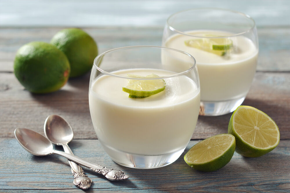 Lime posset topped with dark chocolate