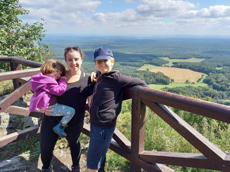 In Czechia, it's quite common for parents to use the sitting room as their bedroom, according to Siun Creedon Prochazka, pictured here with her daughter Marketa and son Alvy.
