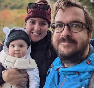 The rent on a one-bed apartment 30 minutes from Toronto is €1,300 a month. To buy similar 45 minutes away would cost more than €300,000, according to Gerald Flynn, pictured here with his wife Meggan and baby Clara. 