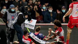 <p>Bordeaux' Italian wing Federico Mori dived spectacularly over for his second with five minutes left on the clock to push the hosts just beyond Biarritz’s reach, injuring a Canal+ camera operator in the proc</p>