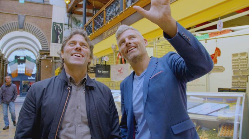 John Bishop and Des Bishop in the English Market, Cork, in 2019 for John Bishop’s Ireland. 
