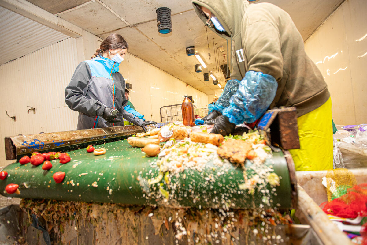 General operatives separating packaging from food in sorting unit at the Green Generation plant in Nurney, Co Kildare. Picture: Neil Michael
