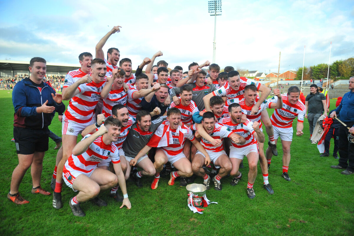Ballygiblin captain Fionn Herlihy and teammates celebrate with the cup after their county final win. Picture: Larry Cummins Ballygiblin captain Fionn Herlihy and teammates celebrate with the cup after their county final win. Picture: Larry Cummins