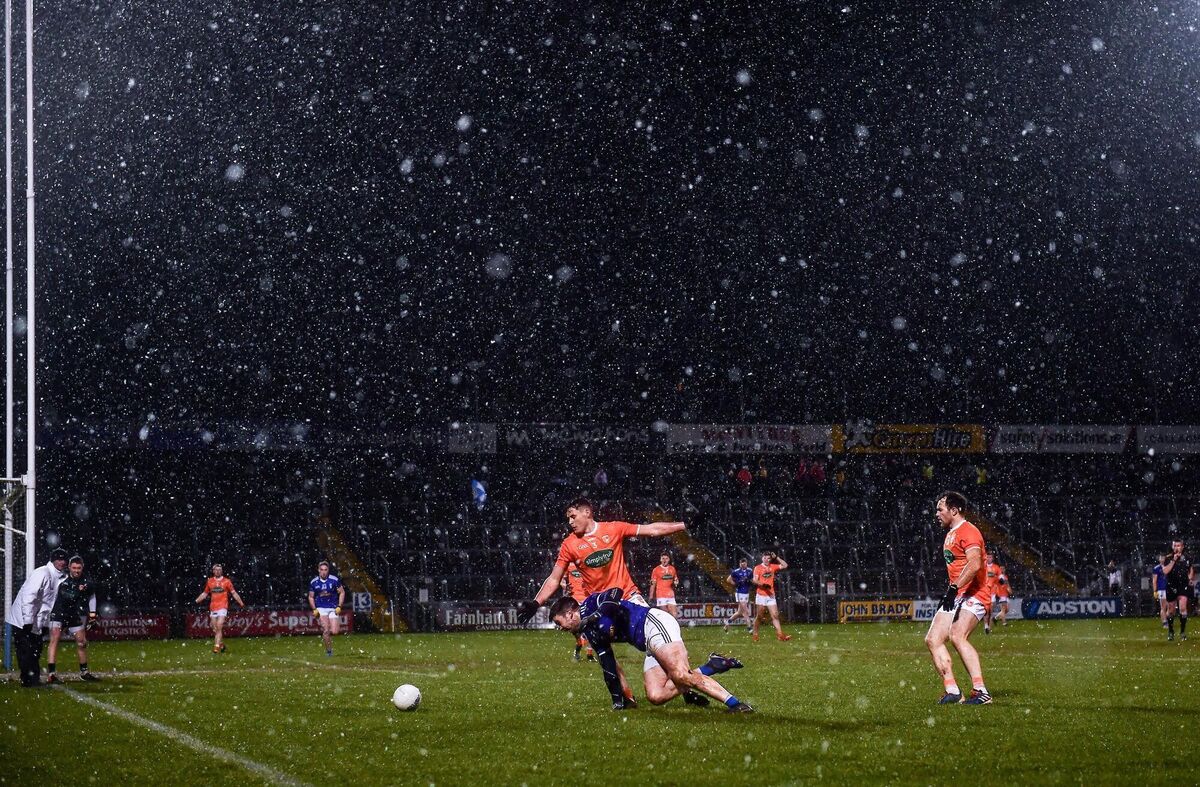 Thomas Galligan of Cavan in action against Aaron McKay of Armagh during the Dr McKenna Cup round 1 match at Kingspan Breffni in Cavan. Picture: David Fitzgerald/Sportsfile