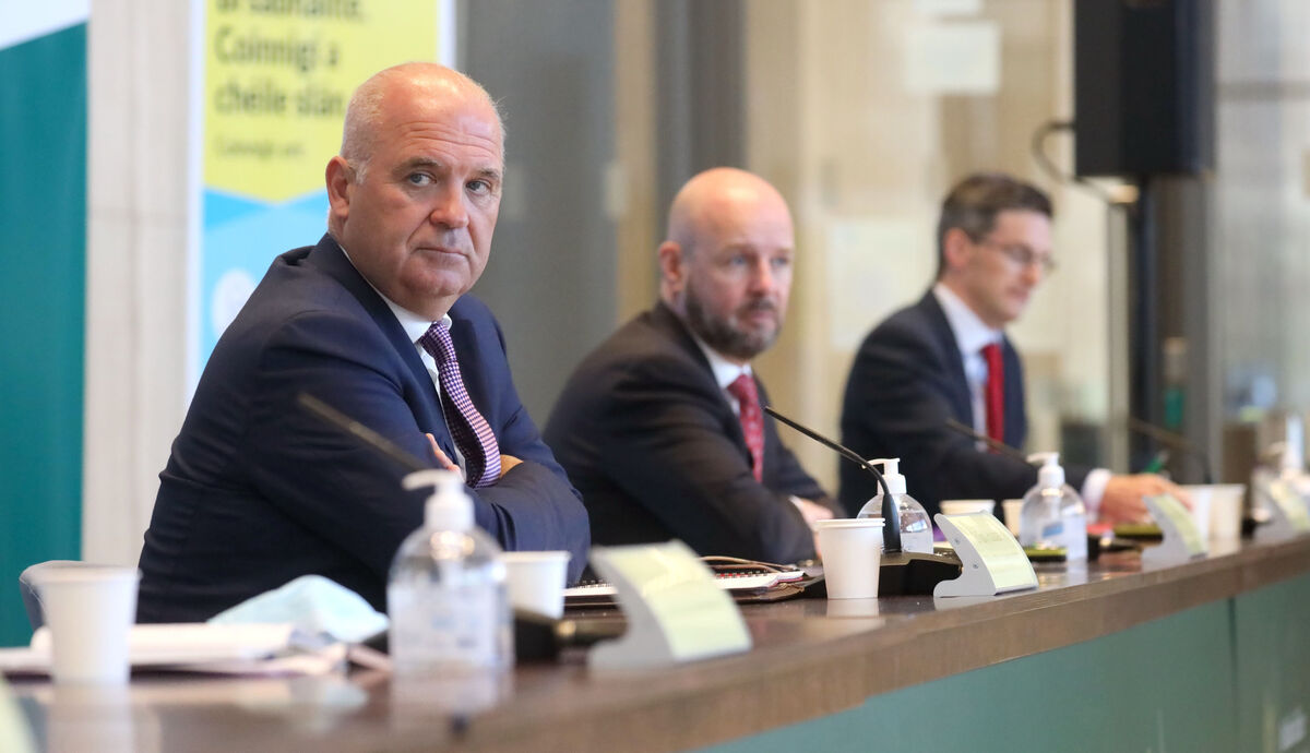  (Left to right) Dr Tony Holohan, Professor Philip Nolan and Dr Ronan Glynn at a Covid-19 update press conference recently. The public perception is that Nphet is a "boy's club" but the body is among the 15% of pandemic taskforces across 87 countries which has “gender parity” among members. Picture: Collins