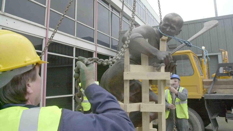 The Christy Ring statue being moved to its current location. Picture: Gavin Browne