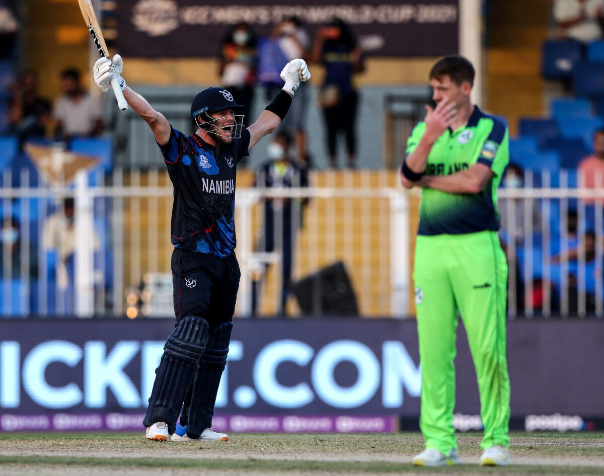 Namibia's captain Gerhard Erasmus celebrates after winning. Picture: INPHO/Pankaj Nangia