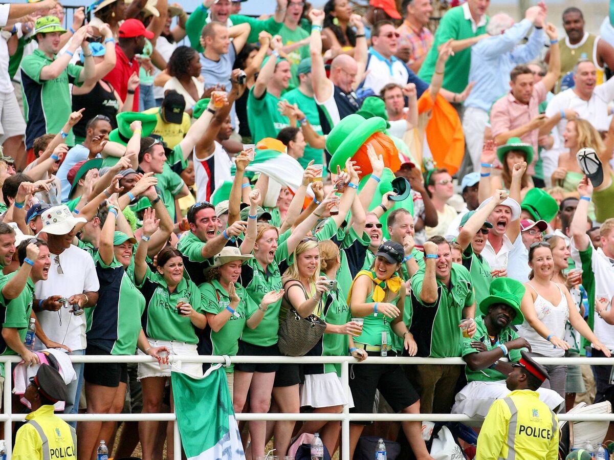 Irish fans celebrate victory over Pakistan at Sabina Park in Kingston, Jamaica. Picture: Gareth Fuller/PA