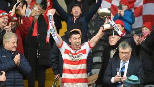 <p> Celebrations after the cup presentation to Ballygiblin captain Fionn Herlihy. Picture: Larry Cummins.</p>